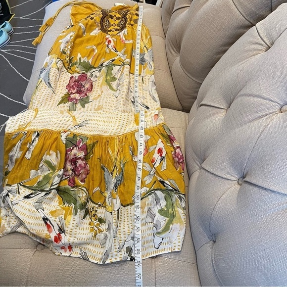 Anthropologie One September Maxi Dress Yellow Paradiso Koi Fish Size XS - Picture 9 of 14